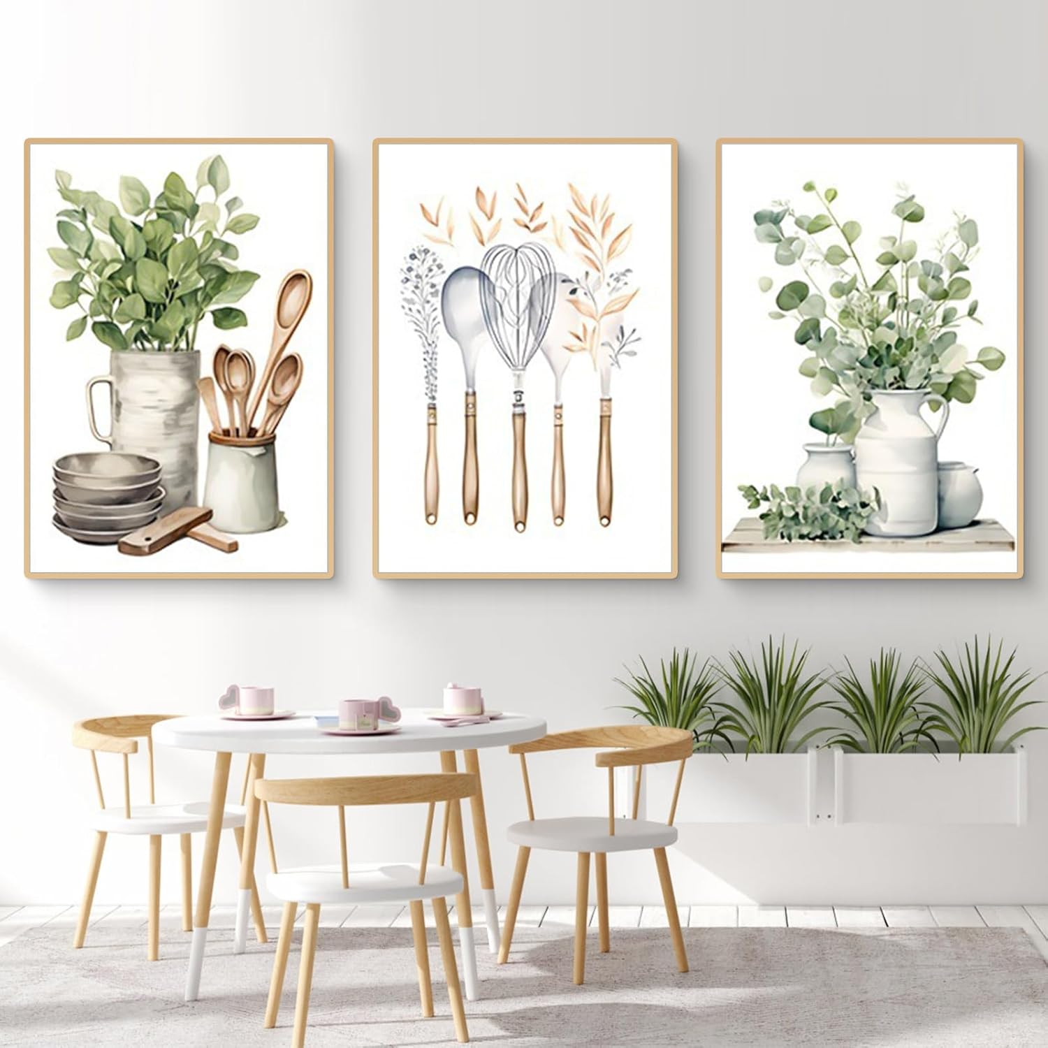Zestaw 3 eleganckich, nowoczesnych plakatów – Dekoracja ścienna w stylu boho – Dekoracja ścienna do kuchni, jadalni – Bez ramy – 40 x 30 cm