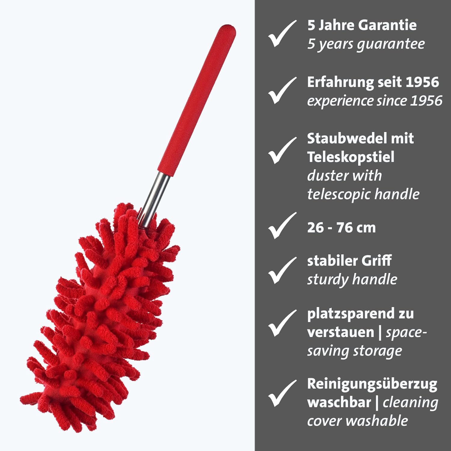 plumeau Extensible avec Manche télescopique, Long pour Toiles d'araignées, pour Le Nettoyage, Housse Lavable, Balai pour la poussière - 2