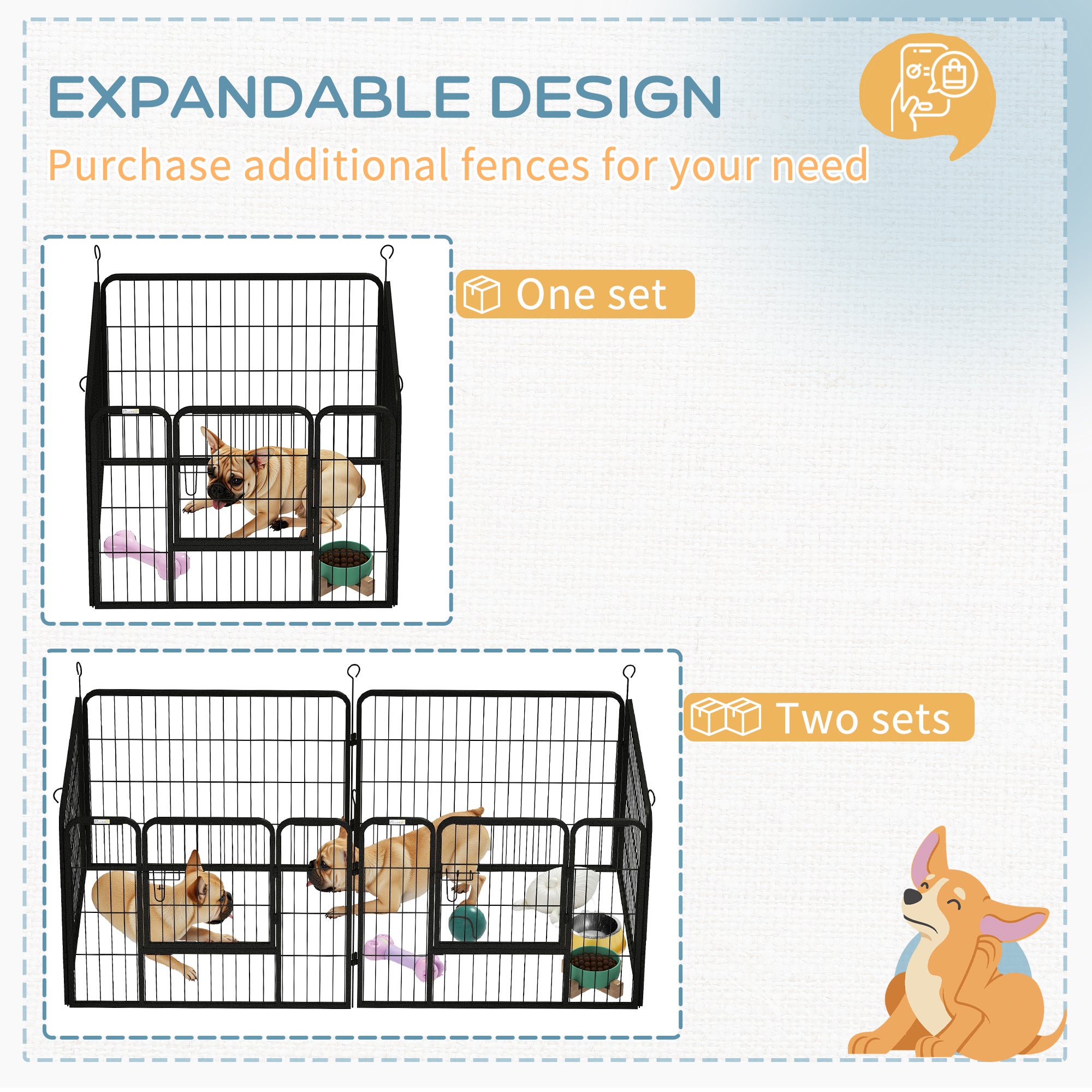 Parque para Cães PawHut Cinza Escuro/Cinza de carvão Metal 82x82x60cm - 4