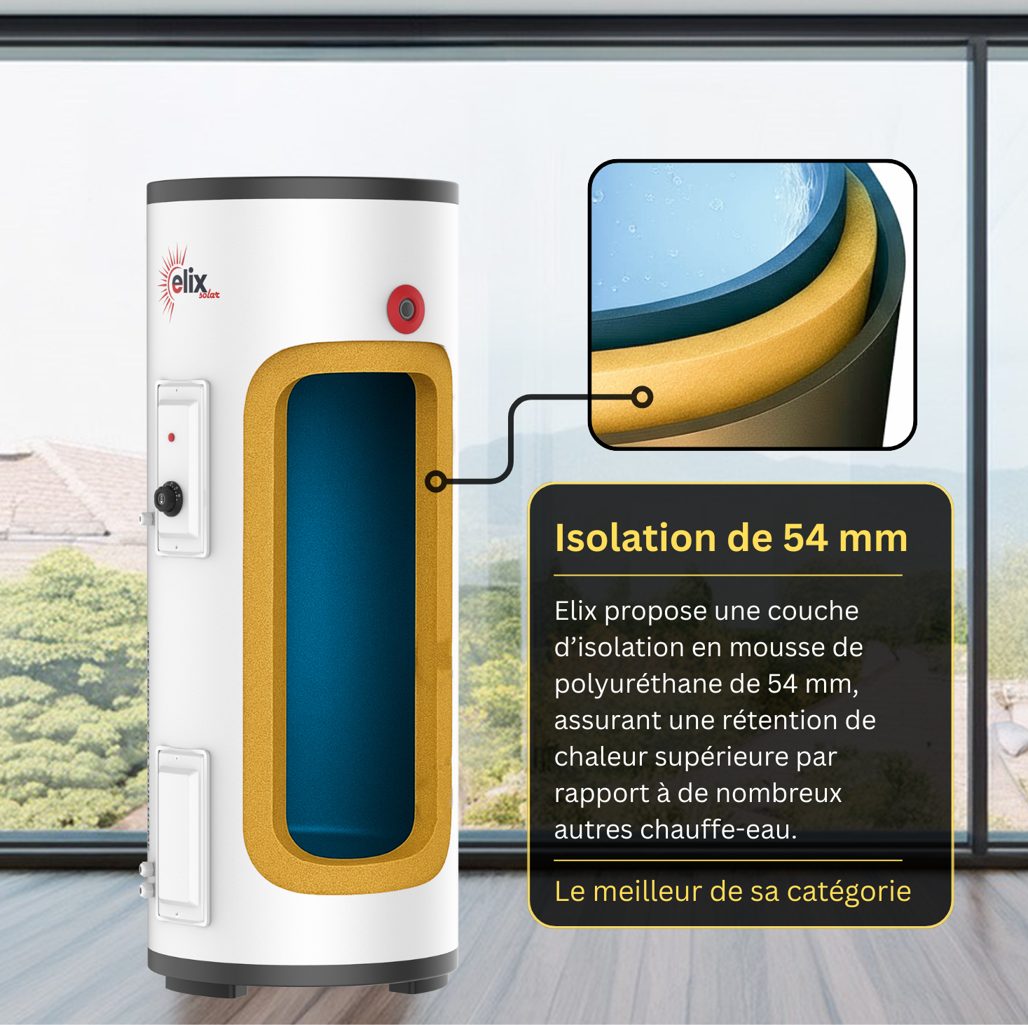 Elix Aquecimento de Água Solar Fotovoltaico DC 150 L – Termoacumulador Elétrico PV para Água Quente (DC 1500W) - 6