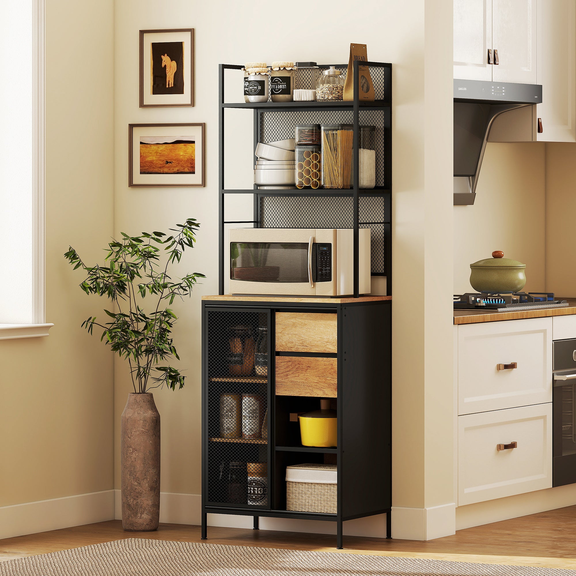 Buffet, armoire de cuisine, plan de travail, porte coulissante, tiroirs ...