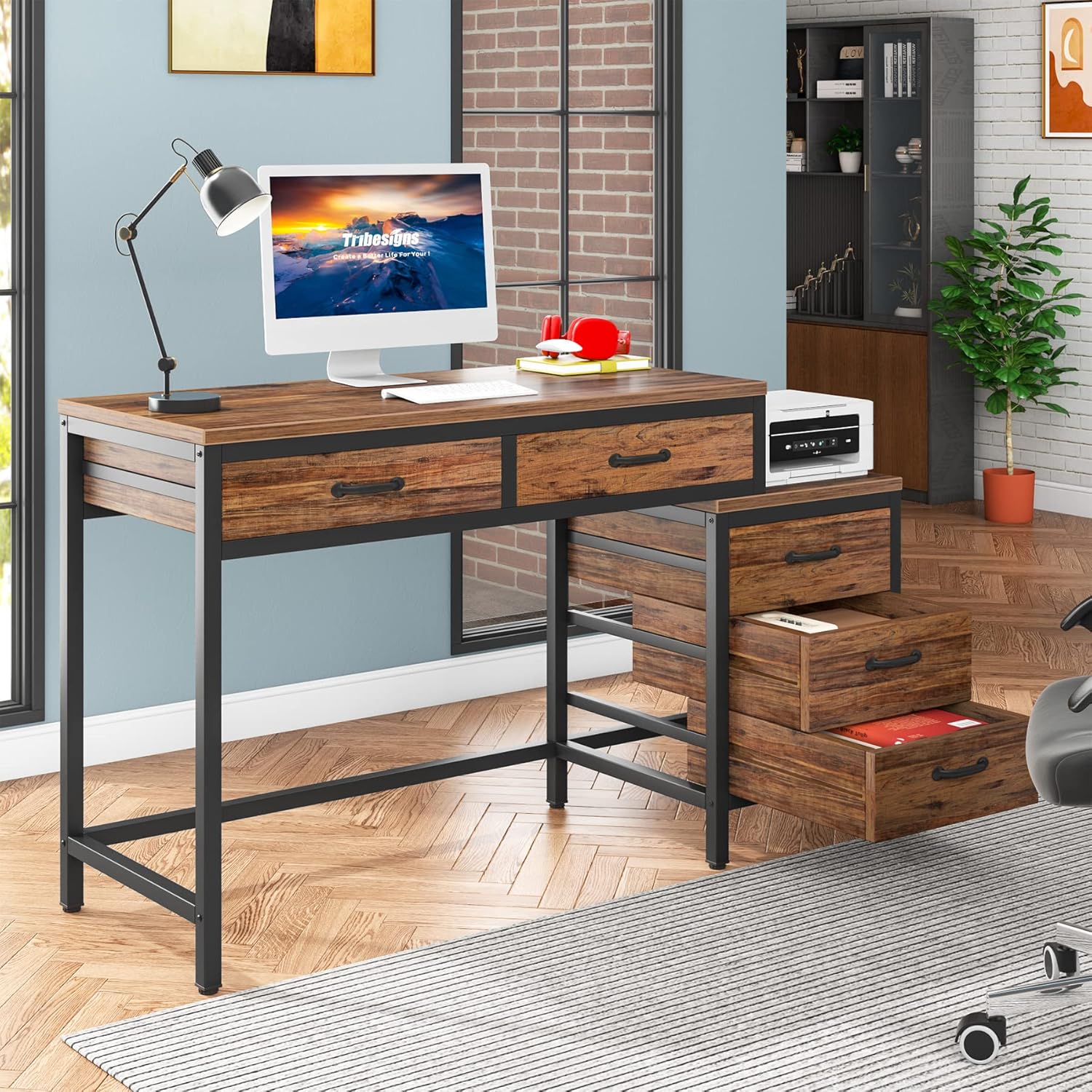Scrivania 110x60 Cm Nero Cassetto E Ripiano Portaoggetti Con Struttura In Acciaio E Finiture Oro Zamia