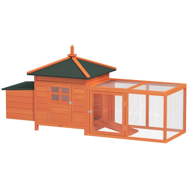 Galinheiro PawHut Madeira de Pinho, Metal Laranja 196x76x97 cm