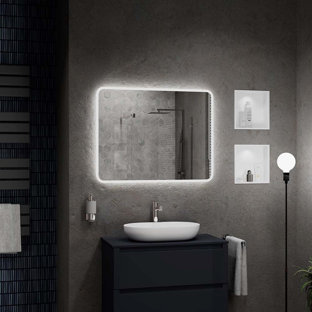 BERNSTEIN - Miroir rectangulaire lumineux LED en aluminium pour la salle de bain - 2073 - 90x70x3cm (LxHxP) - 2