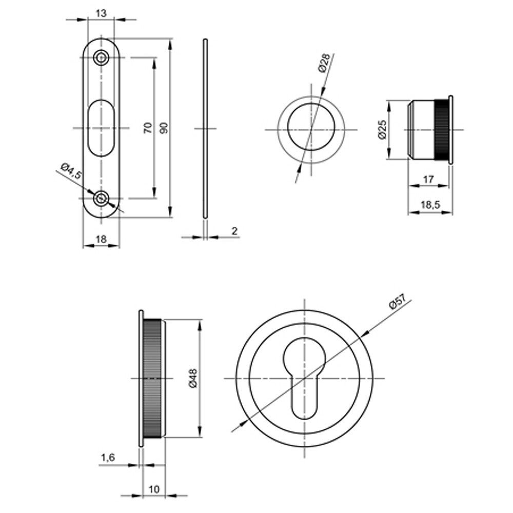 Kit serrure pour cylindre Yale, poignée ronde, acier finition satiné - 5
