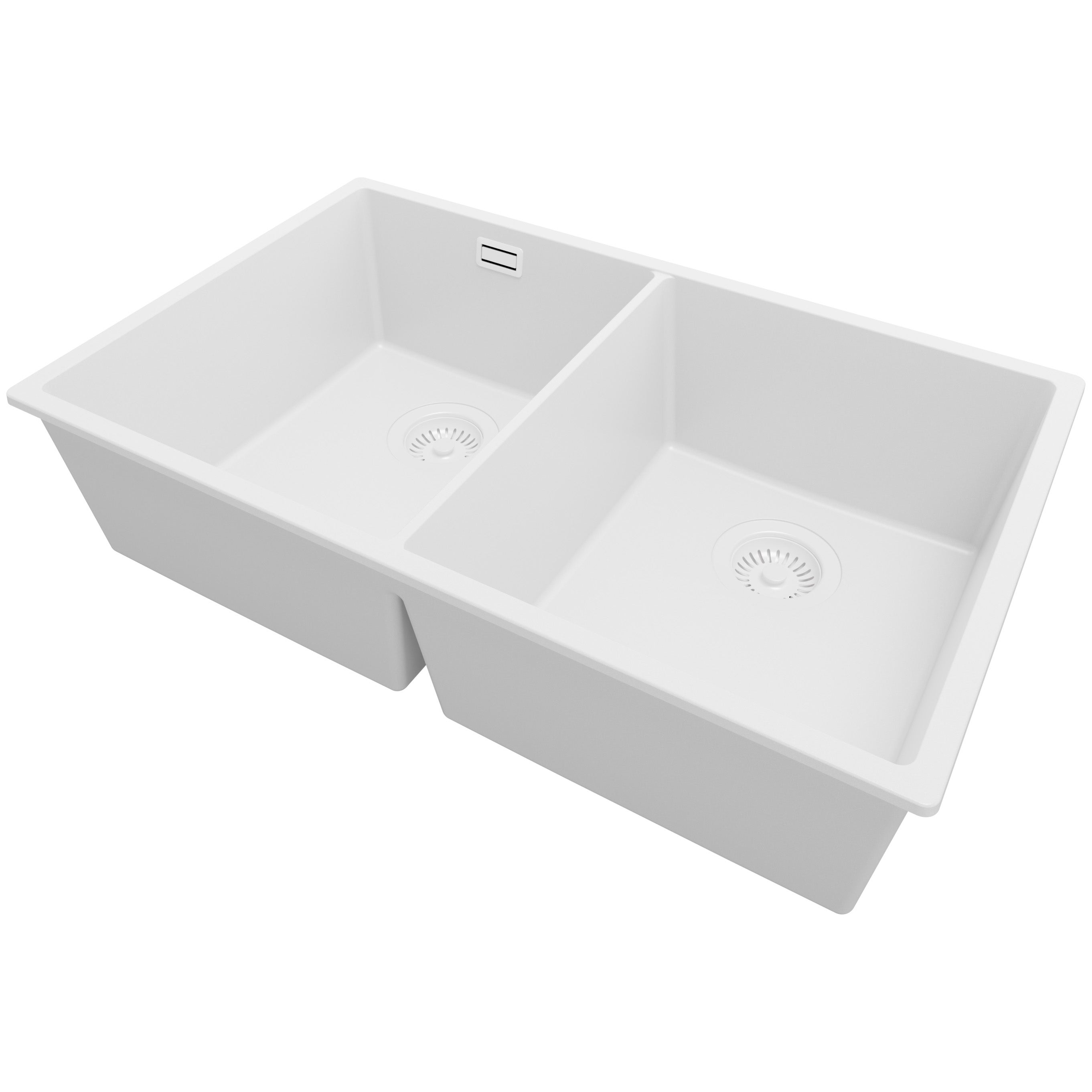 Zlewozmywak podblatowy Cały Biały 76x47cm, Zlew Kuchenny 2 Komorowy + Syfon, do szafki od 80cm - Londyn Twin PRIMAGRAN