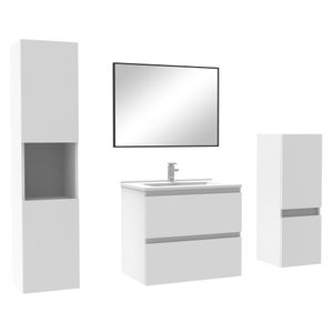 Meuble De Salle De Bain 60cm Avec Lavabo Céramique - Armoire De Rangement, Porte-serviettes Et Porte-papier Intégrés - Blanc