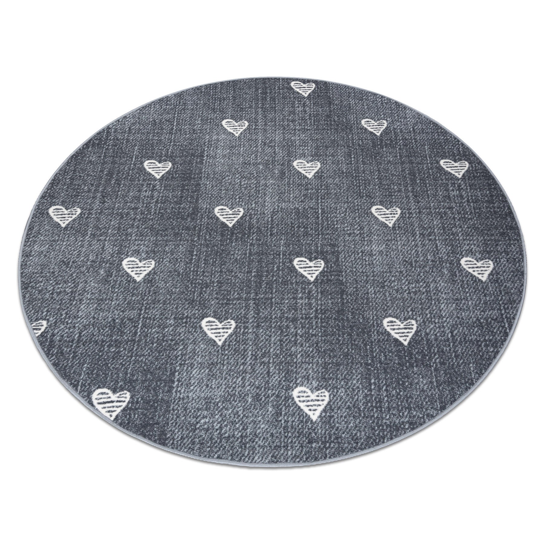 Dywan dla dzieci HEARTS koło Jeans przecierany, serca, serduszka, dziecięcy - szary koło 133 cm