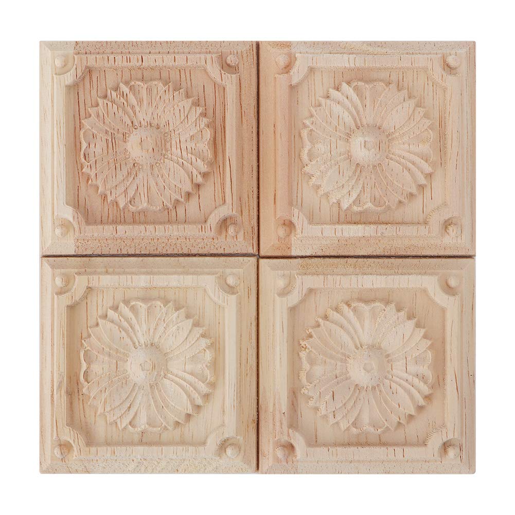 16 Onlay In Legno Intagliato Fai Da Te - Applique Decorative Non Verniciate (4 Misure: 4/6/8/10 Cm) - 4