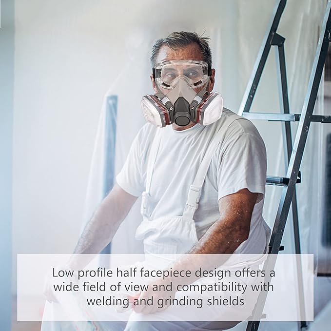 Masque de protection respiratoire 6200 - Ensemble demi-masque avec lunettes et filtre - Réutilisable - Protection contre la poussière et les gaz - 3