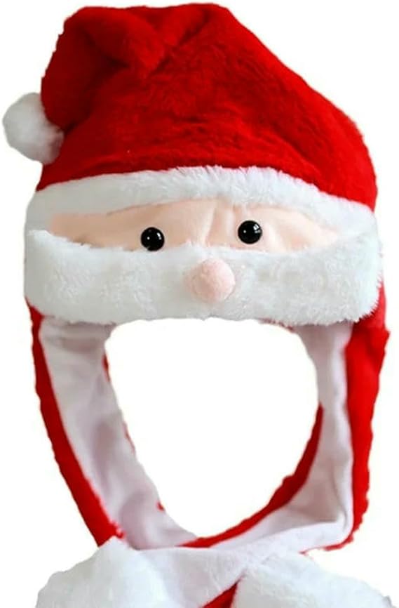 Bonnet De Noël Père Noël & Renne Avec Oreilles Mobiles - Bonnet Chaud En Polaire Pour Enfants 7-14 Ans