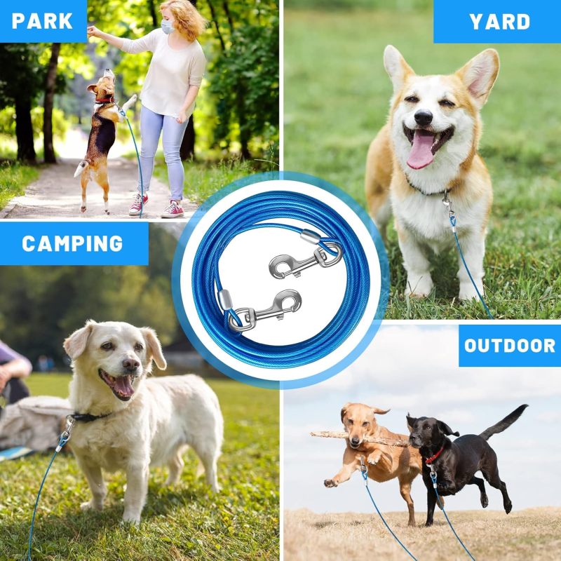 Cão cabo de amarração: 15 FT aço Wire Runner com Superior Clips-resistente cão Lead para cães grandes cima para 165 lbs, ao ar livre Yard uso - 7