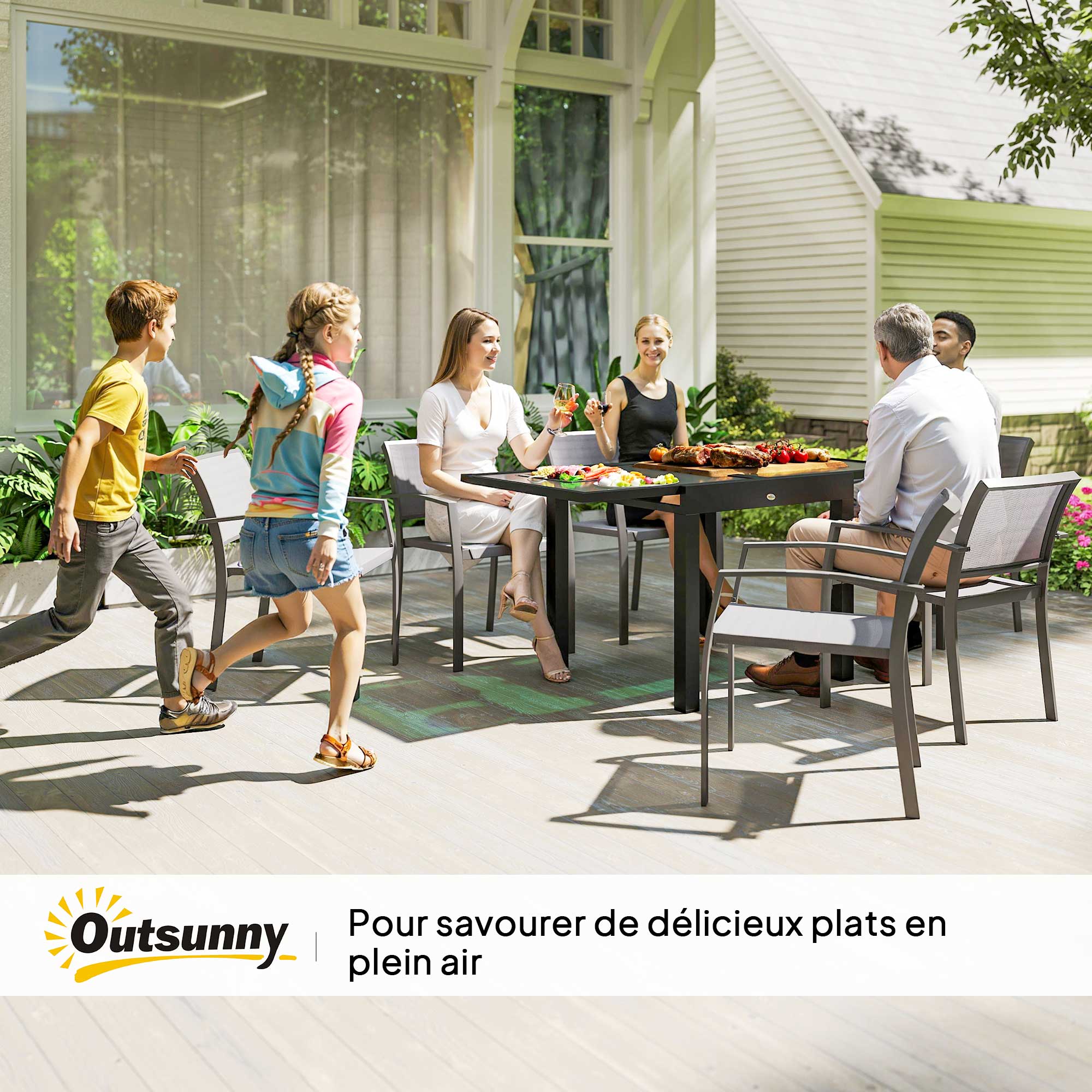 Table de jardin extensible rectangulaire en Aluminium Gris 6 places - 9