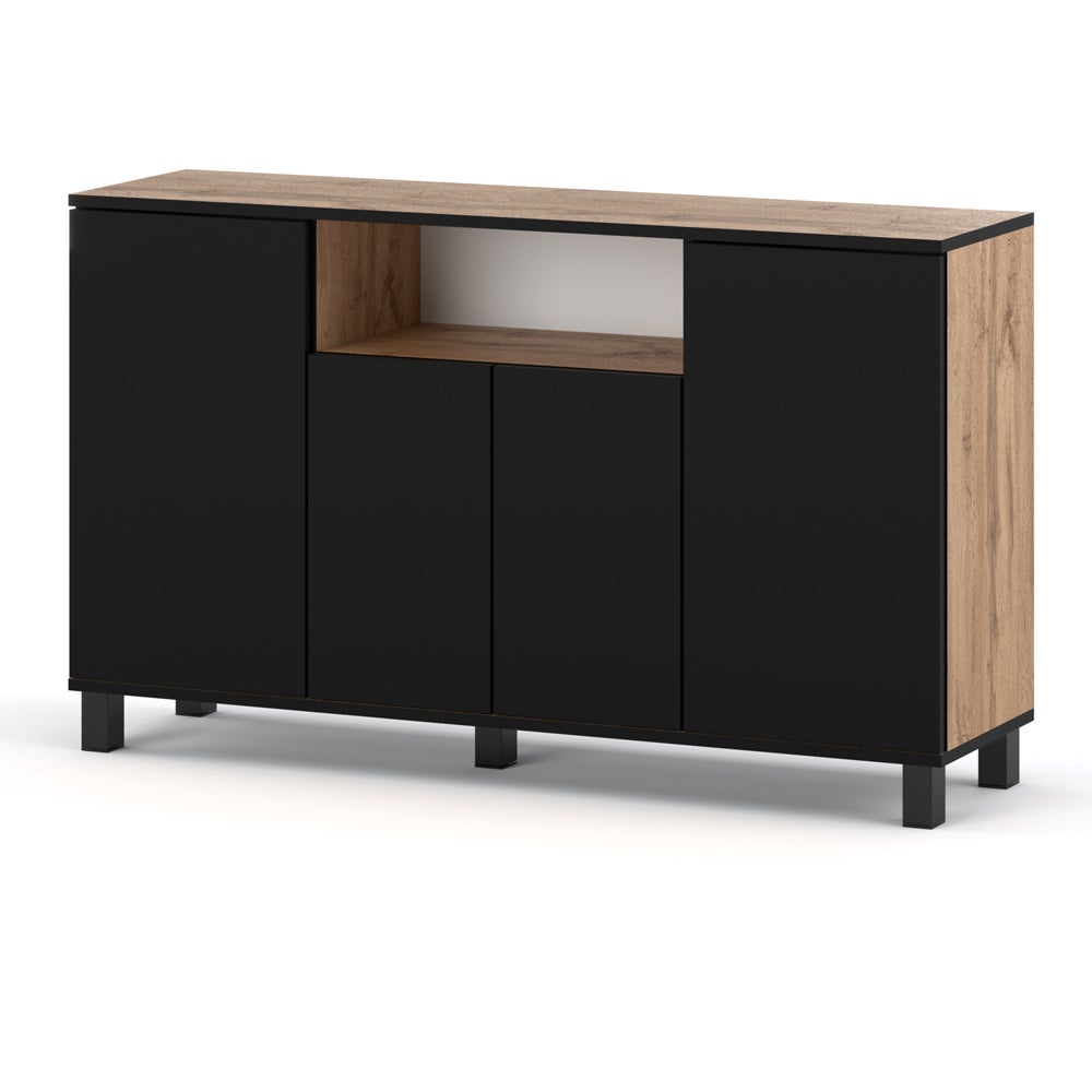 Komoda loft 140cm bruno szafka rtv drewniana do sypialni wotan czarny mat
