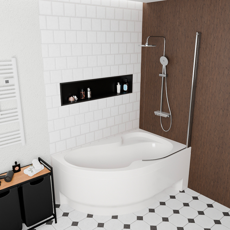 160x100 cm Fortuna Plus baignoire d'angle en acrylique, droite + tablier + pare-baignoire + pieds, blanc (FO1600PPLUS-SETP1) - 2