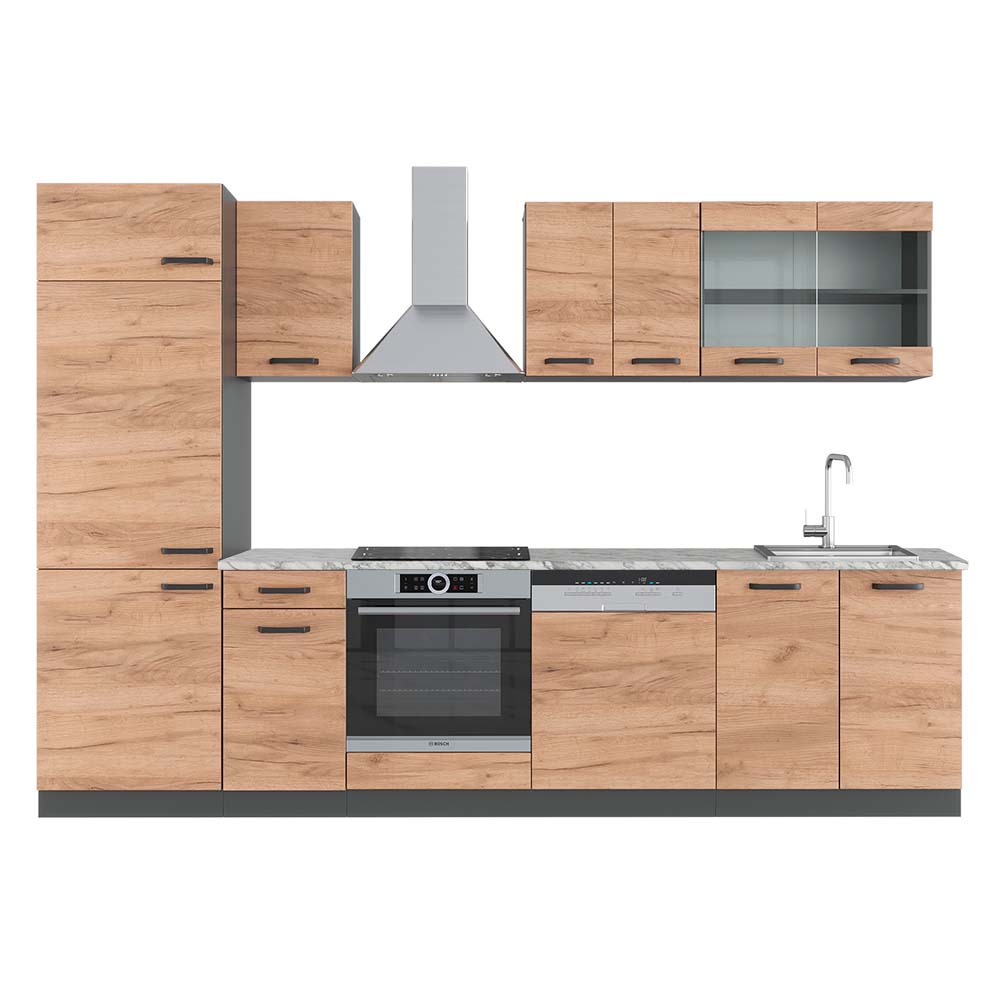 Cuisine Intégrée Vicco R-Line 240 Cm - Chêne Anthracite Brillant (Neuf, Kit Complet)