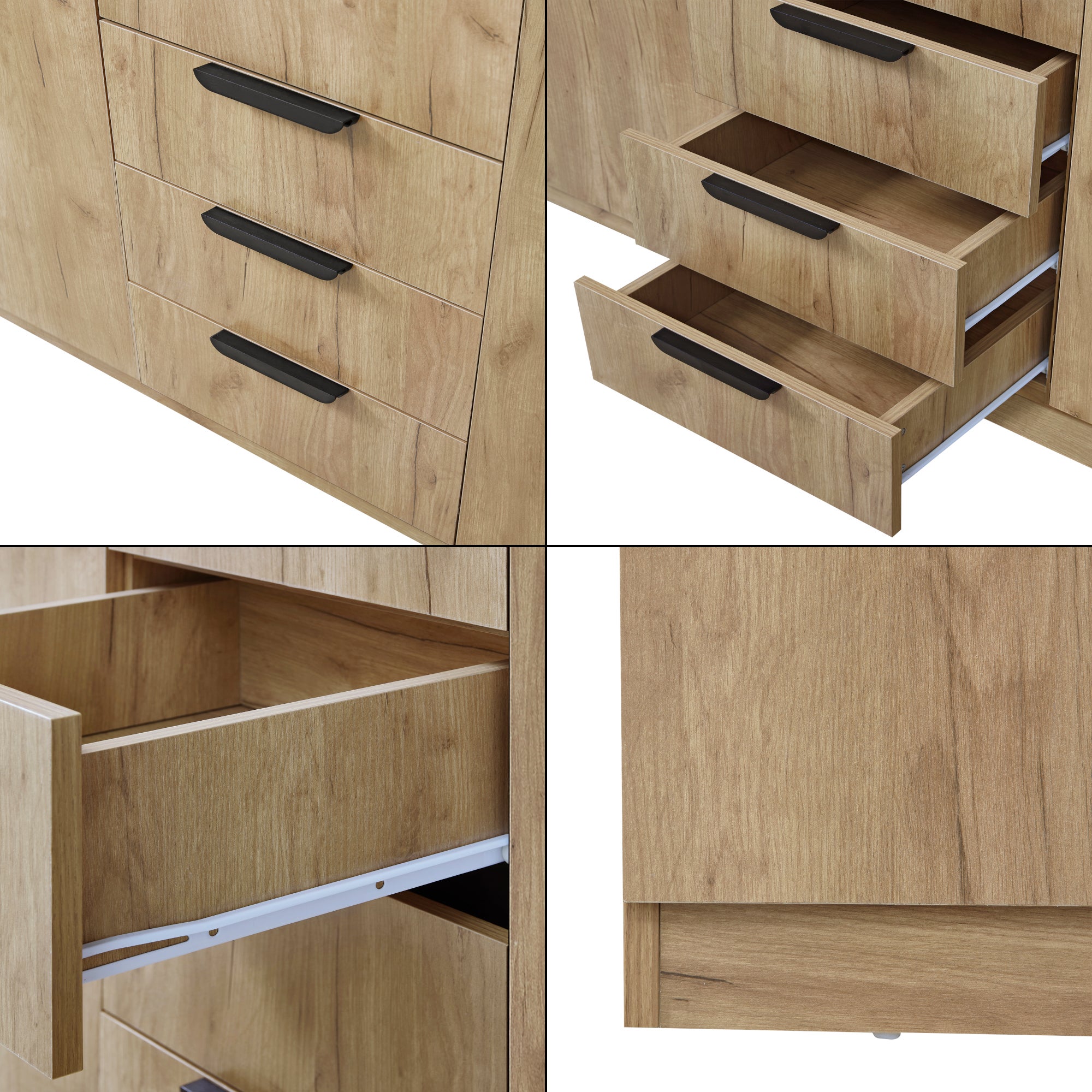 Armoire de chambre Eiselfing 2 penderie 4 étagères 3 tiroirs MDF 176 x 120 x 52 cm effet chêne [en.casa] - 8