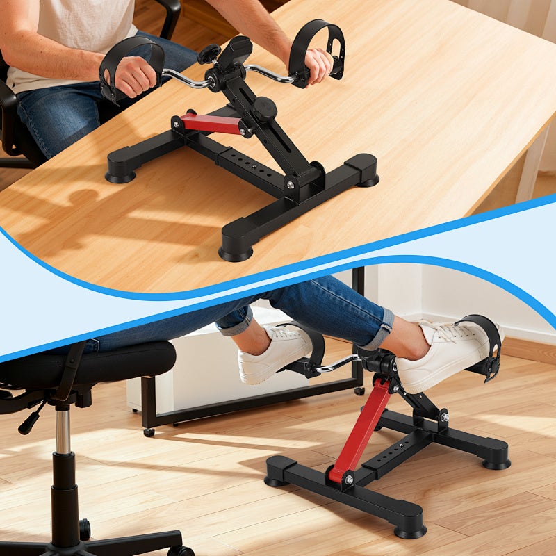 Mini bicicleta estática dobrável com pedais - - Para treinar pernas e braços - Musculação Preto e vermelho - 7