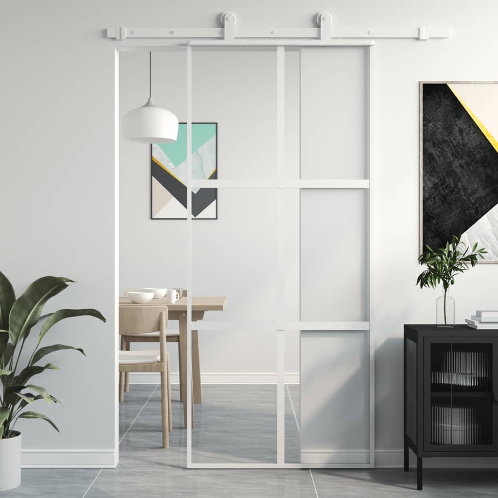 Puerta corredera | Puerta de la cocina vidrio templado y aluminio blanca 90x205 cm CFW31132 - 2