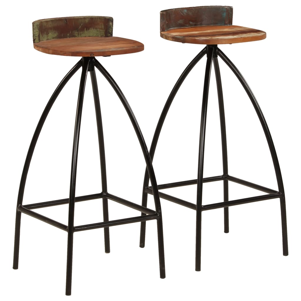 Conjunto de dos taburetes de bar de diseño asiento de silla madera maciza reciclada 1202174