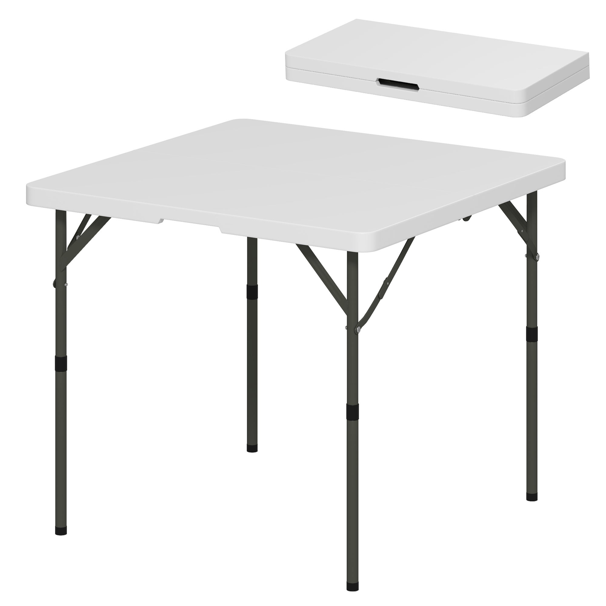 Outsunny Masă Camping Pliabilă 2 Înălțimi 86x86x74cm Alb | Aosom Romania