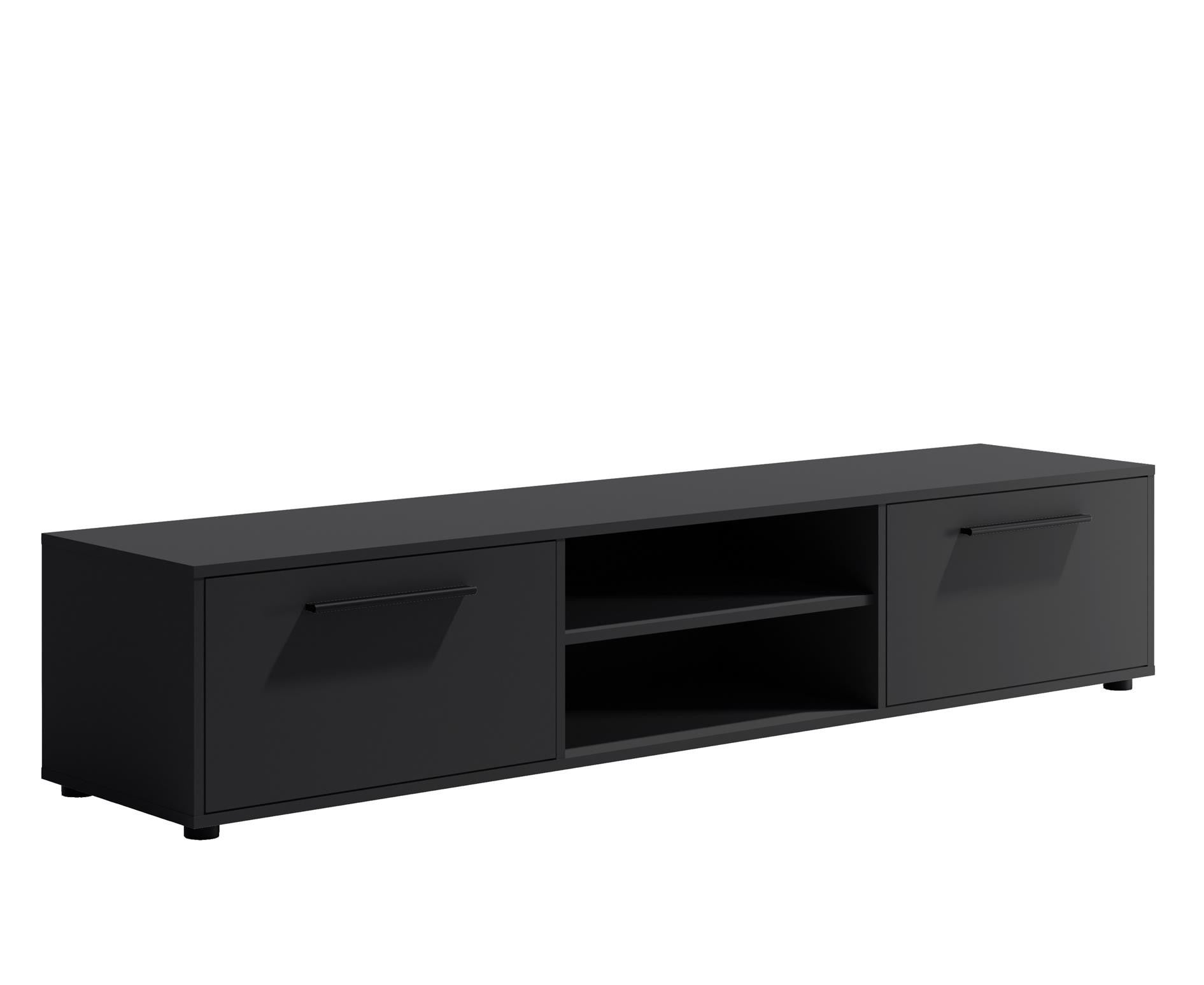 Stylowa Szeroka Dwudrzwiowa Szafka RTV MAXIVO Czarna do Salonu – 190 cm