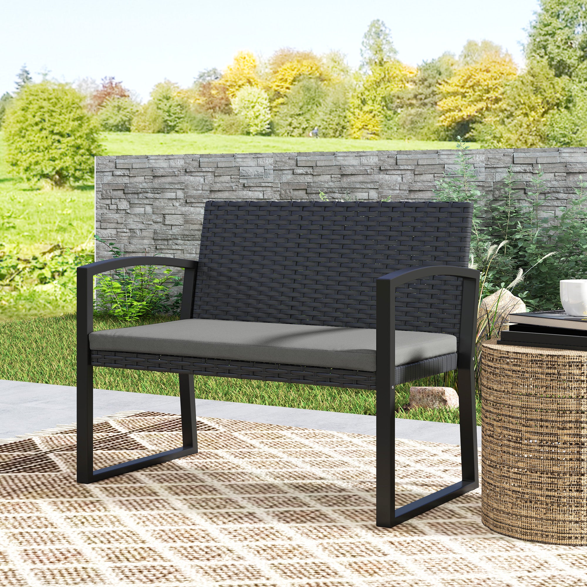 Banc de jardin résine tressée PE Outsunny - 9