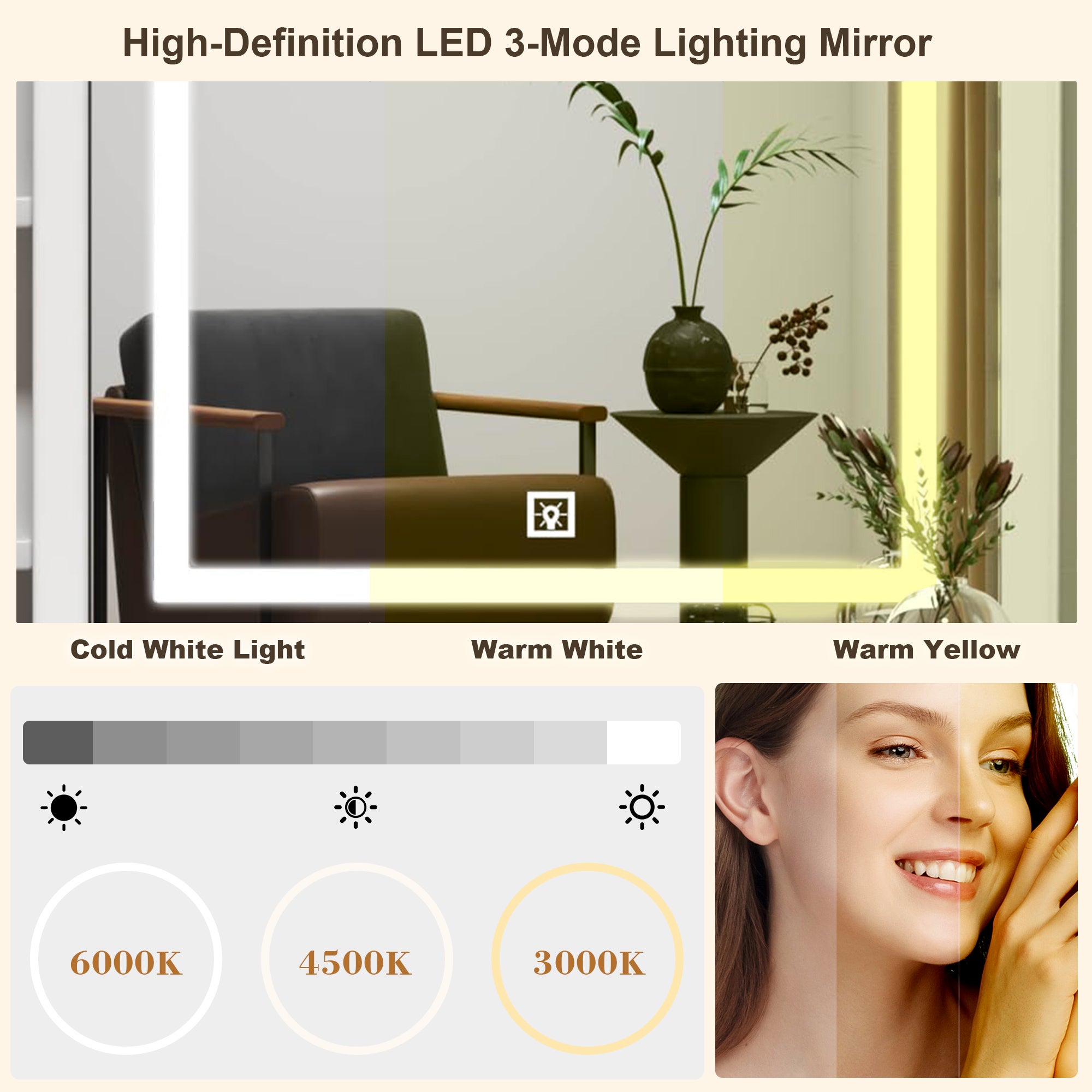 Coiffeuse avec miroir LED en MDF Blanc H. 130 x l. 85 x P. 36 cm - 5