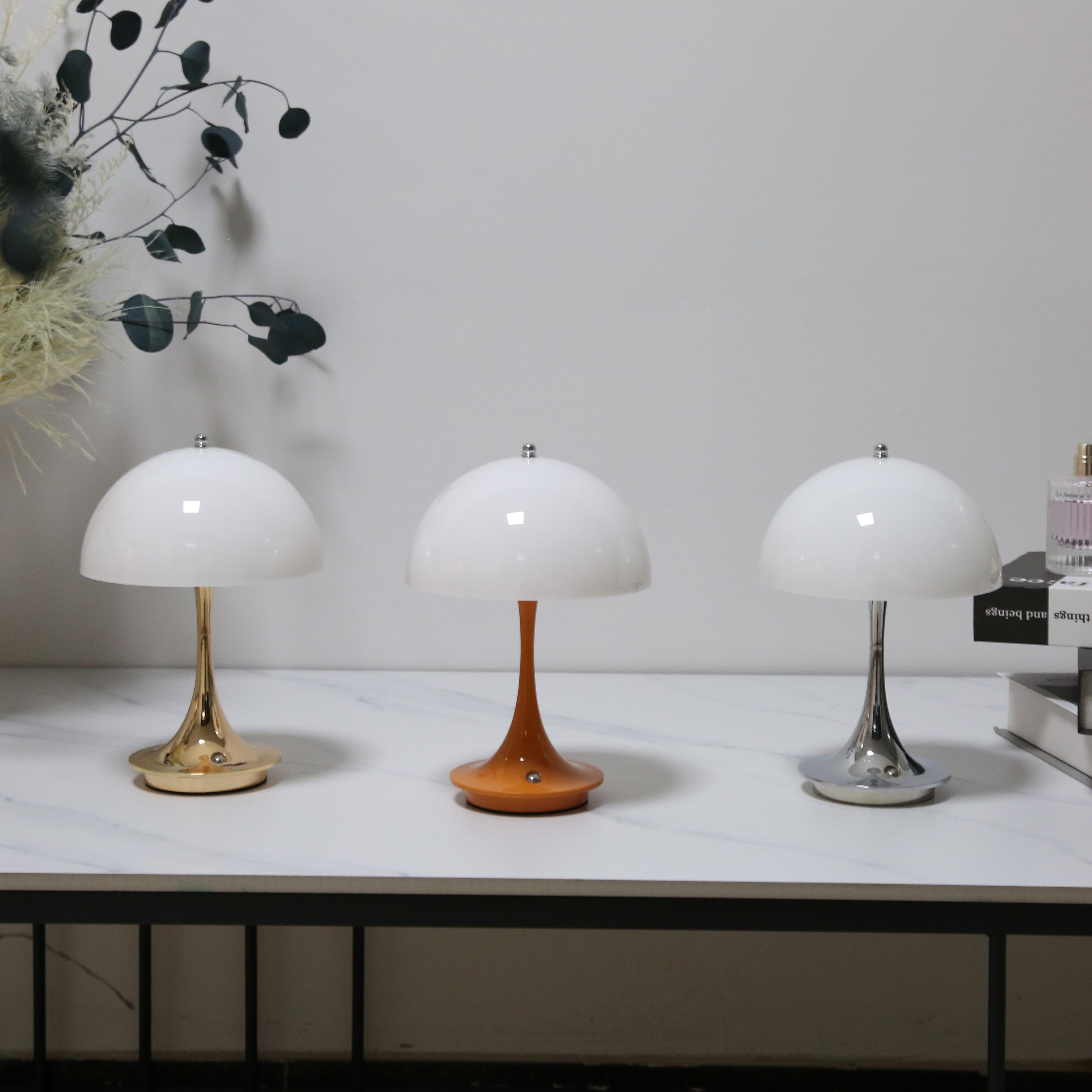 Lampe de table champignon sans fil, lampe de bureau rechargeable, lampe de chevet rétro LED, 3 couleurs de gradation de la température, Doré - 3