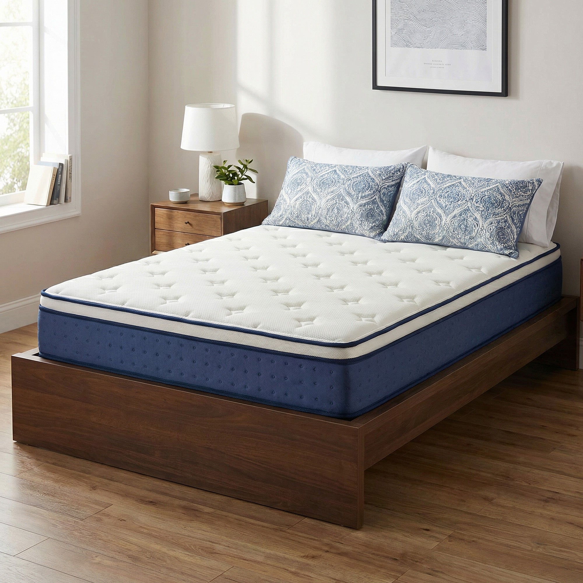 Matelas à Mémoire de Forme, 140 x 190 × 25 cm, Hybride Ressorts Ensachés, Soutien 7 Zones, Housse Respirante, Bleu - 2