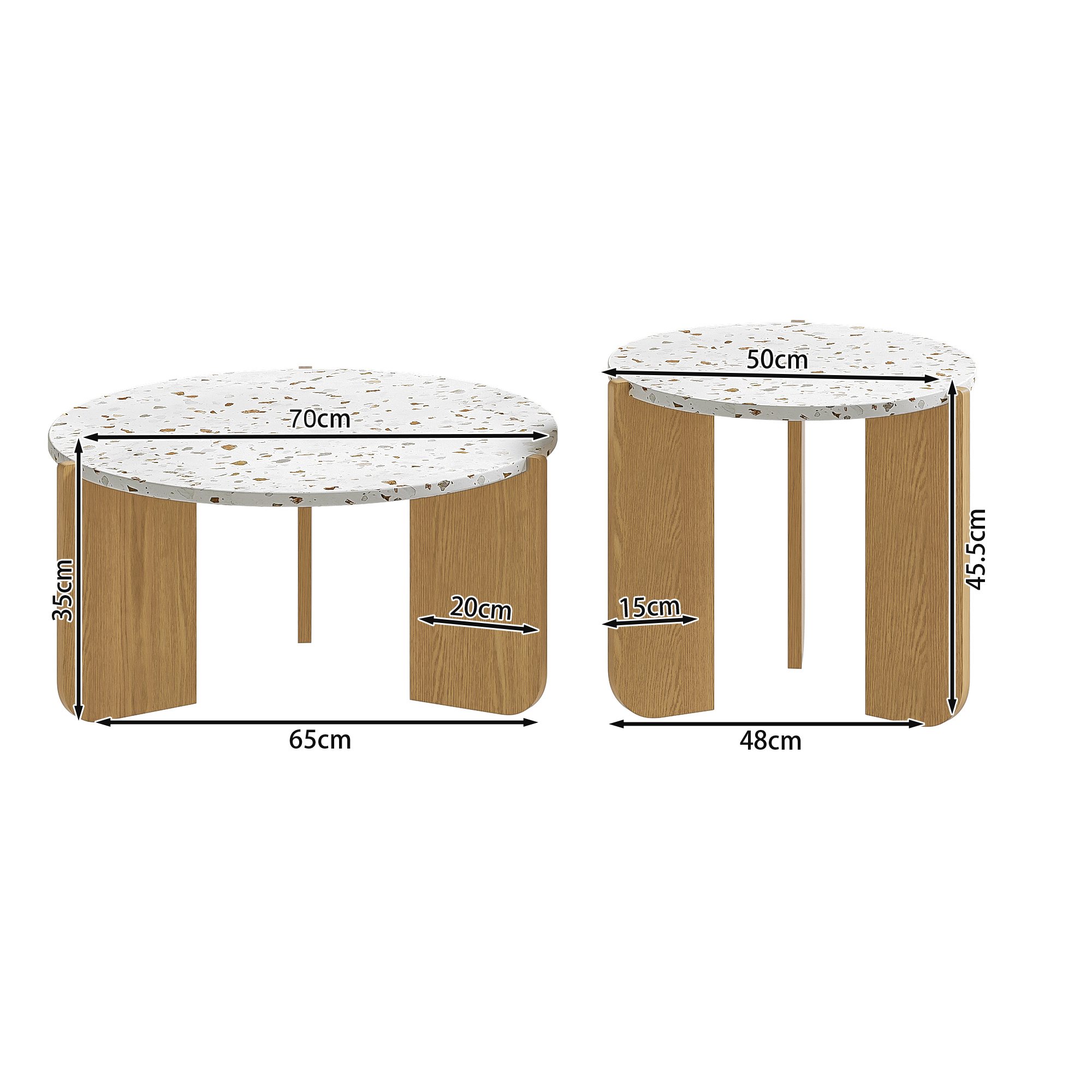 Zestaw 2 składanych stolików kawowych - Przeplatany wzór kolorystyczny - Drewno MDF - Biały + naturalny - 8