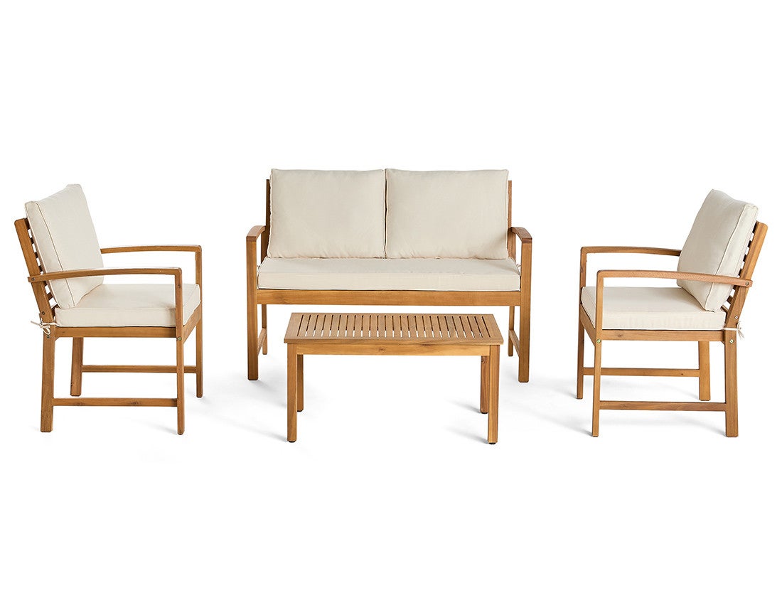 Salon de jardin 4 places en bois massif d'acacia bois / beige - KAILI - Best Mobilier - 3