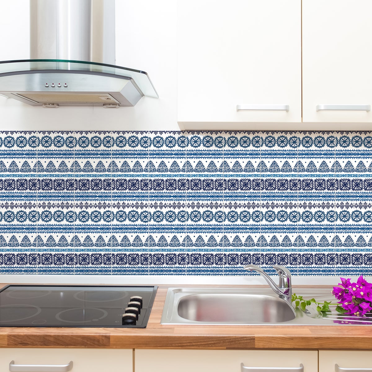 Stickers Carrelage Adhésif Motif Chevron Blanc 3D - 6 Plaques 30.5x30.5cm Pour Crédence Cuisine & Salle De Bain