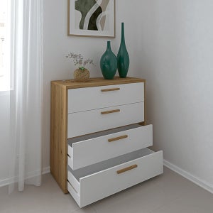 Cassettiera 6 Cassetti Bianca 140cm - Moderna Senza Maniglie Per Camera Da Letto E Soggiorno - Foto 11