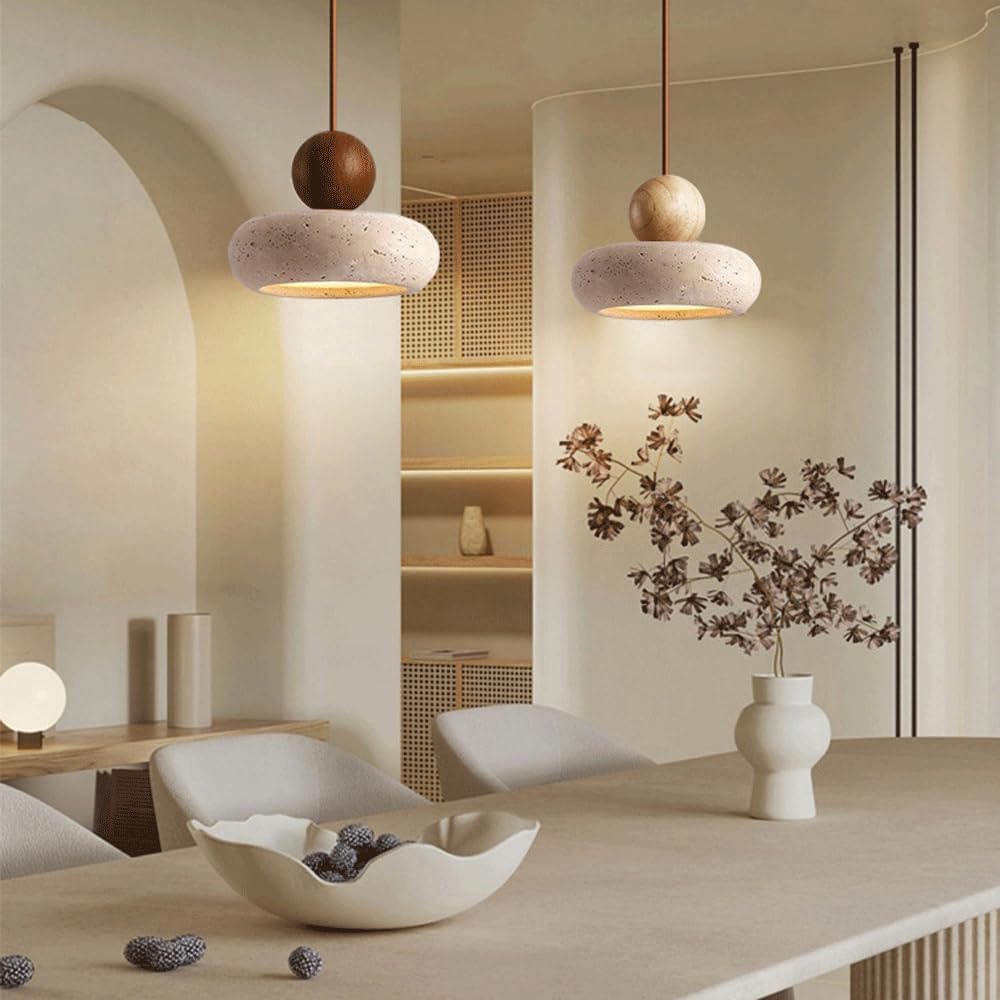 Petit lustre en travertin jaune,style wabi-sabi,lampe de chevet suspendue,lustre,salle à manger,cuisine,plafonnier LED vintage,3000K - lumière chaude - 4