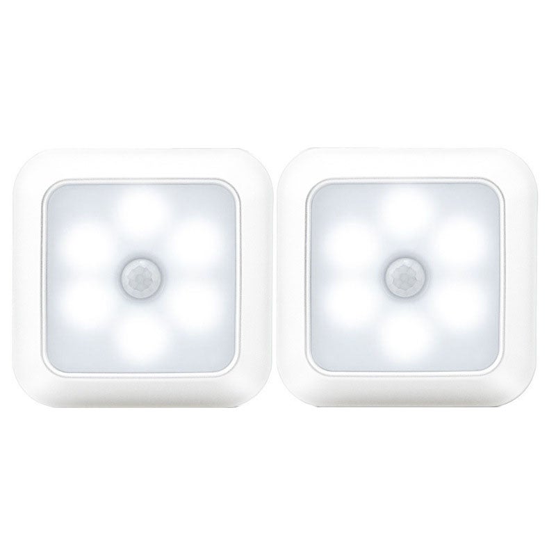Kwadratowa lampka nocna indukcyjna, 2 sztuki, bezprzewodowa lampka LED, odpowiednia do schodów, białe światło, 8*8*2cm
