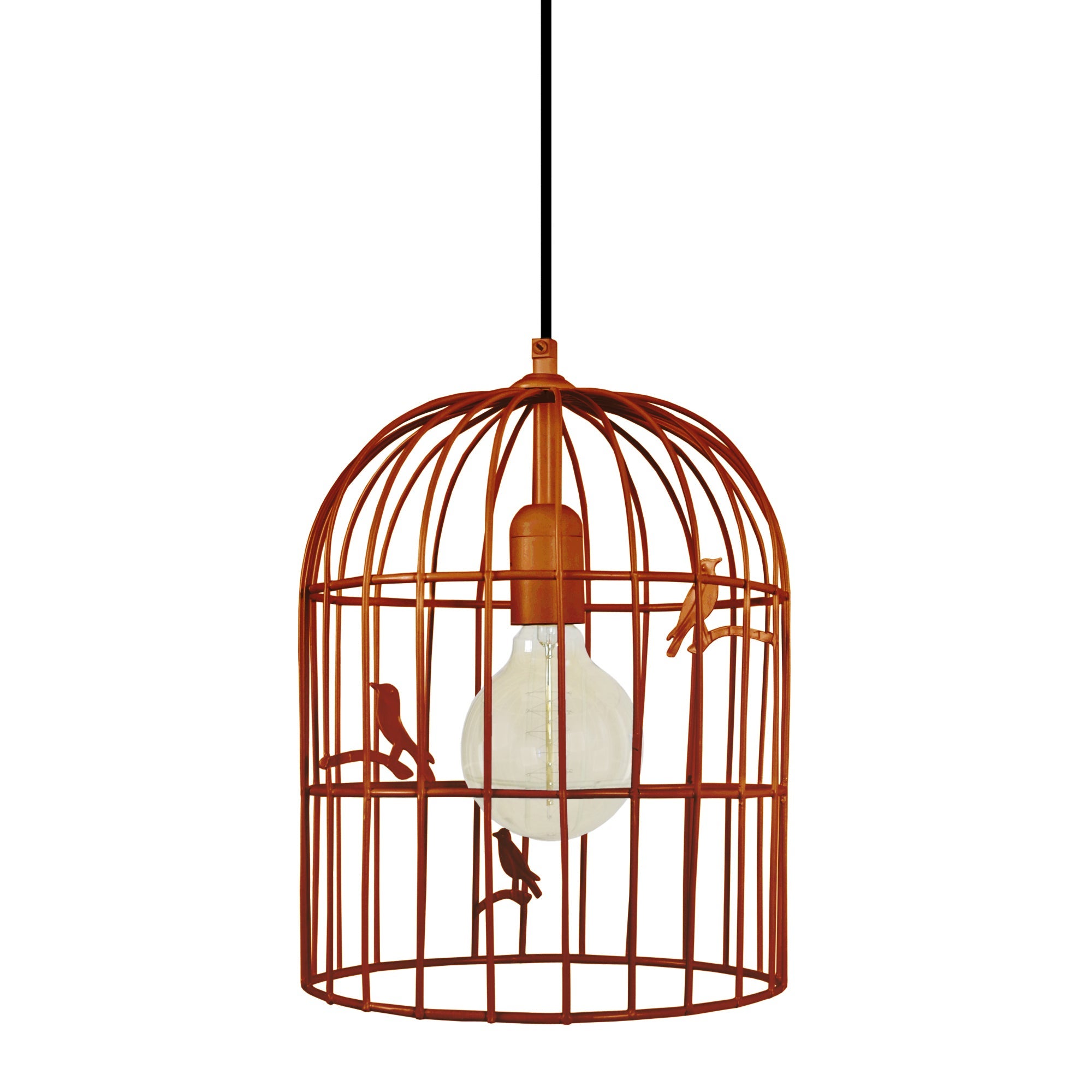 Suspensión tosel cage oiseaux metal linterna cobre pantalla de lámpara tela blanco, blanca d16 x h90 cm