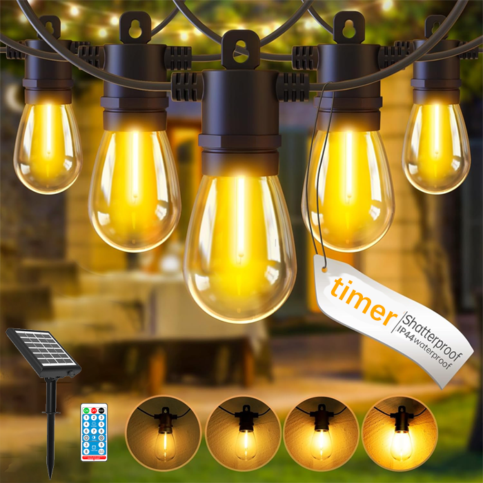 Guirnalda de luces solares para exterior de 5 m, luz solar para jardín con control remoto y 10+1 bombillas led s14, resistente al agua ip44 (2 juegos)