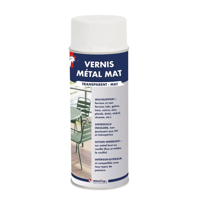 Vernis Metal Mat - Metaltop - Incolore - RAL Incolore - Bombe 400mL