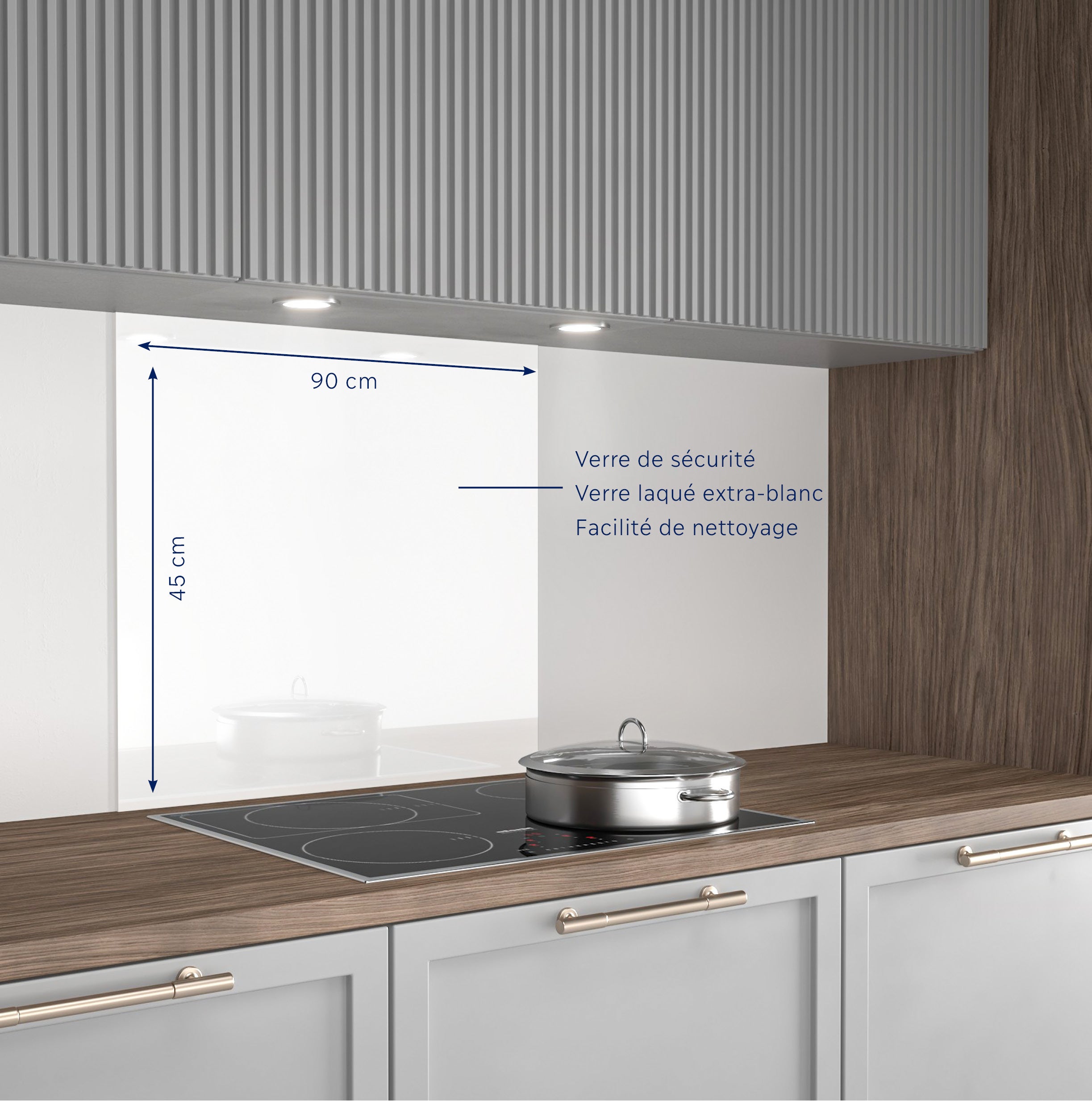 Crédence - Fond de hotte - AURYS - Verre - Extra blanc - Laqué blanc - 900*450 - 6 mm - 2