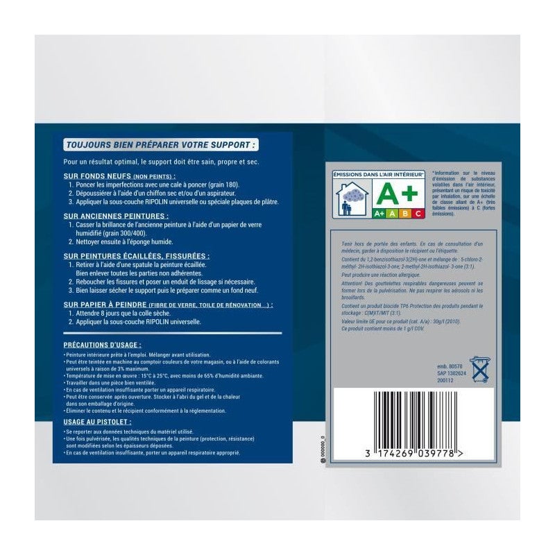 Peinture mur et plafond monocouche mat blanc 10L Ripolin - 6