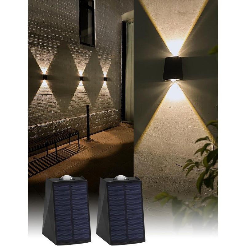 Zewnętrzne lampy ścienne zasilane energią słoneczną (światło w górę/w dół), ciepła biel 3000 K, wodoodporne, do stosowania na ścianach, w