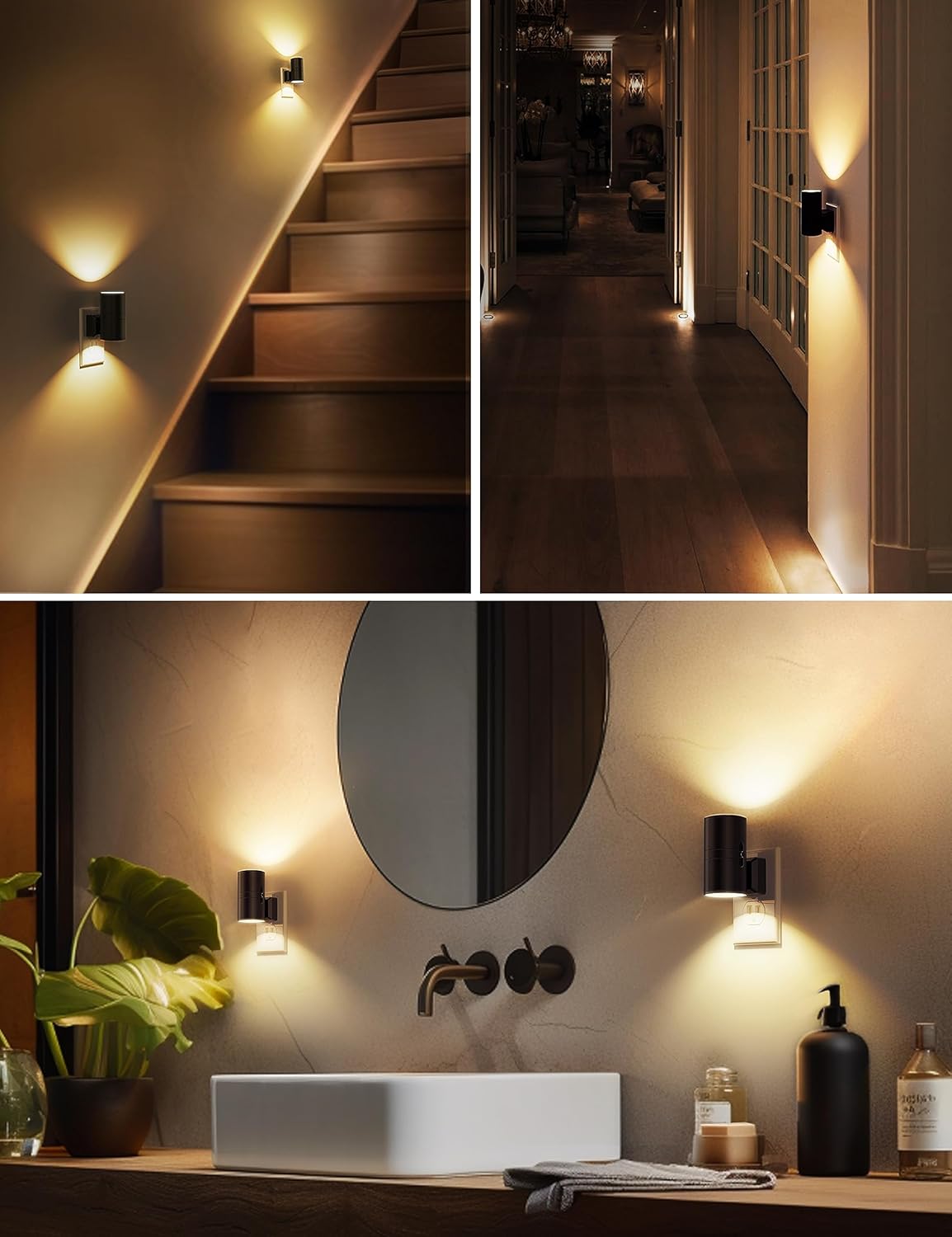 Wtykowa lampka nocna LED – nowoczesna lampka nocna ścienna – czujnik zmierzchu i świtu – regulowana jasność – opakowanie 2 szt. - 3
