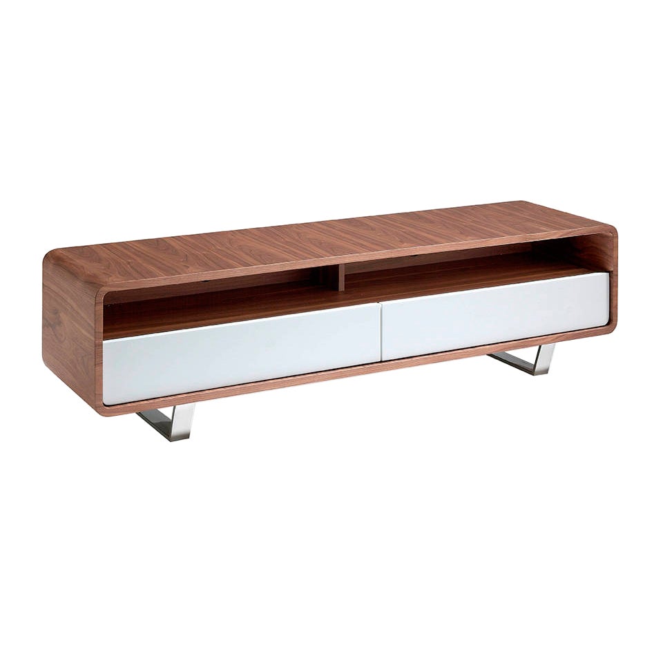 Stojak TV białe drewno, orzech i stal chromowana 150 x 40 x 40 cm