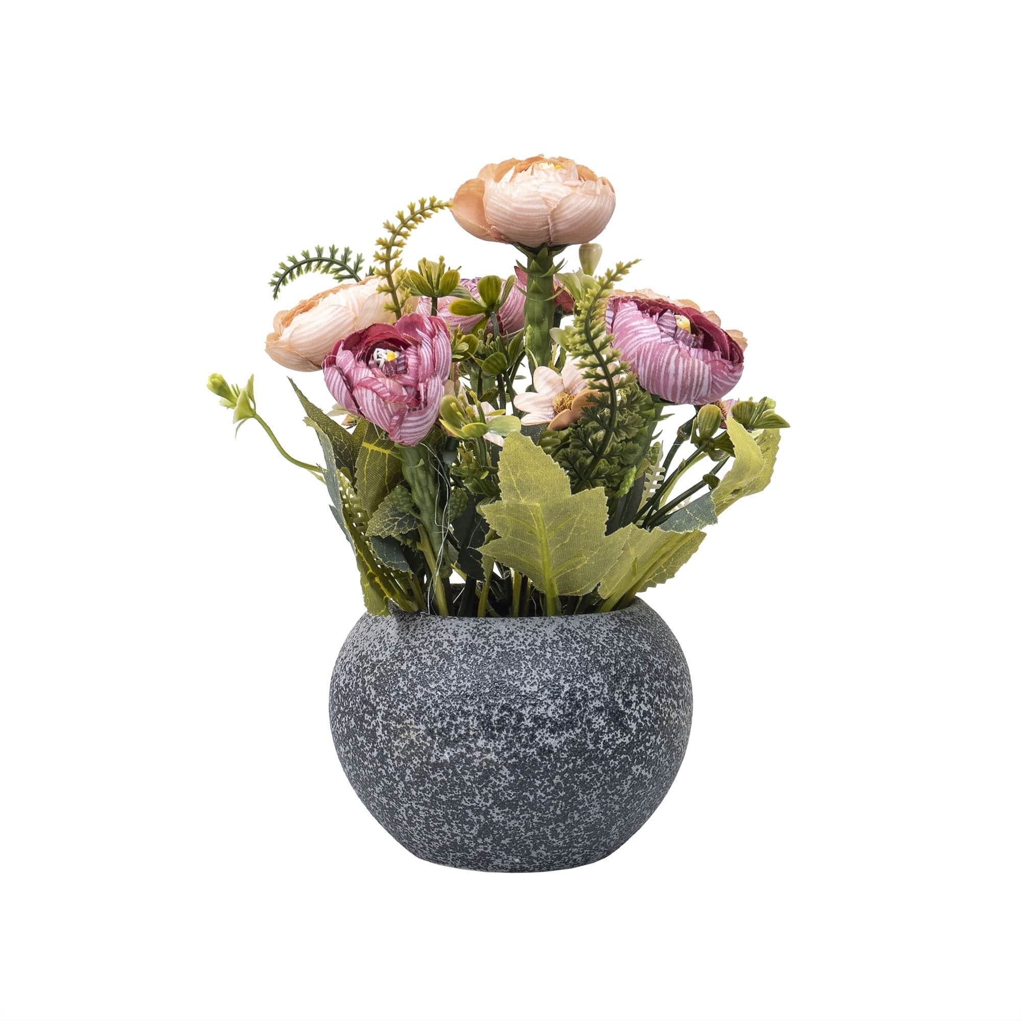 Aranjament floral, in ghiveci din ceramica, H 20, model trandafiri, culoare ghiveci gri / ZTS 8057