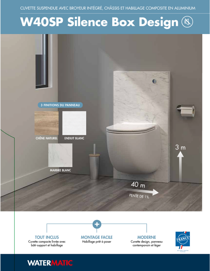 Ensemble bâti-support+habillage couleur marbre blanc+Sanibroyeur+