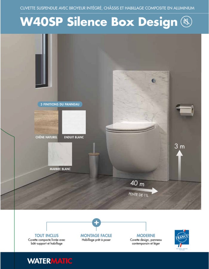 Ensemble bâti-support+habillage couleur marbre blanc+Sanibroyeur+