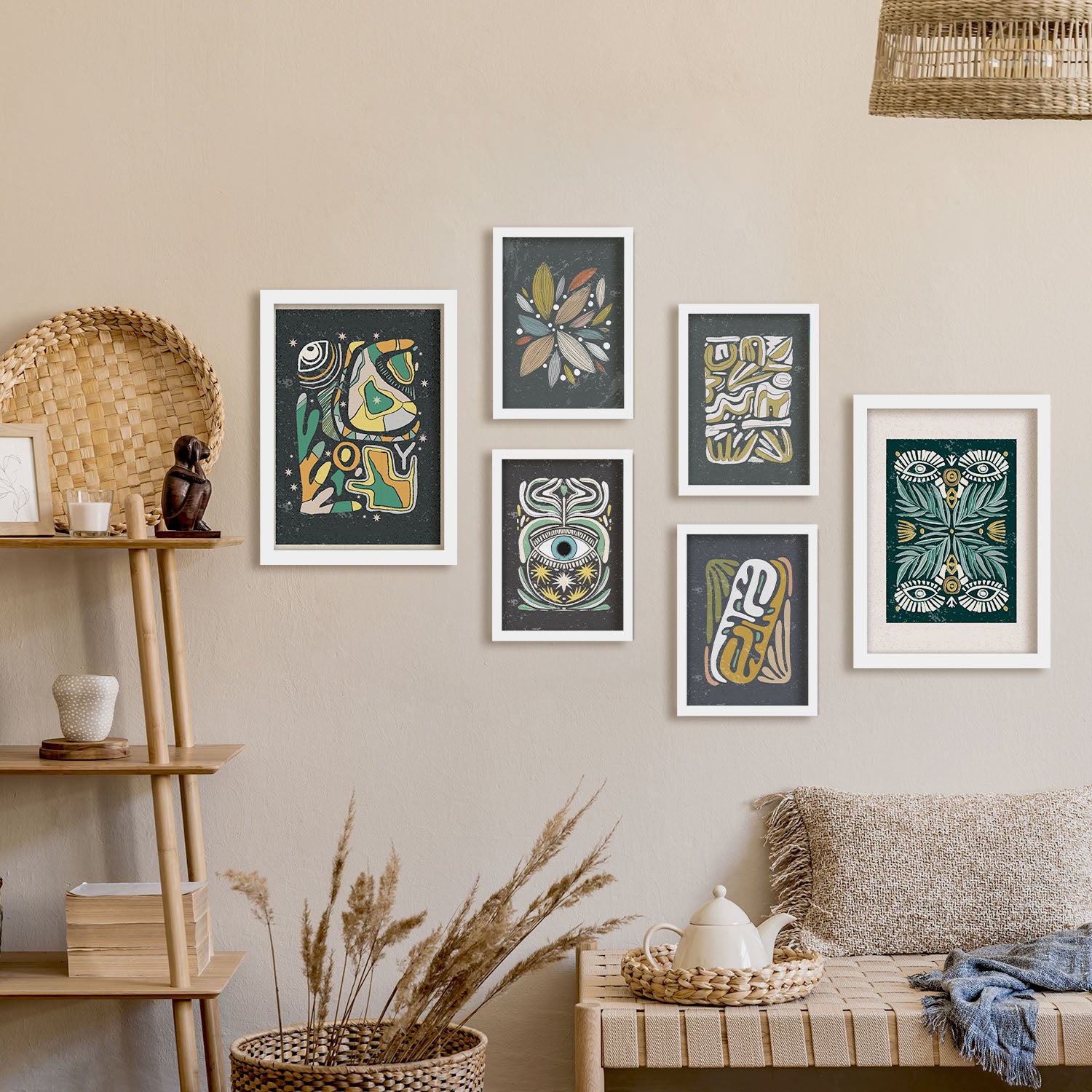 Nacnic Ensemble 6 Impressions D'œil Dans De Style Ethnique Cadre Décoratifs Pour Votre Chambre Maison Impression A4 A3 Avec Des Cadre Blanc - 5