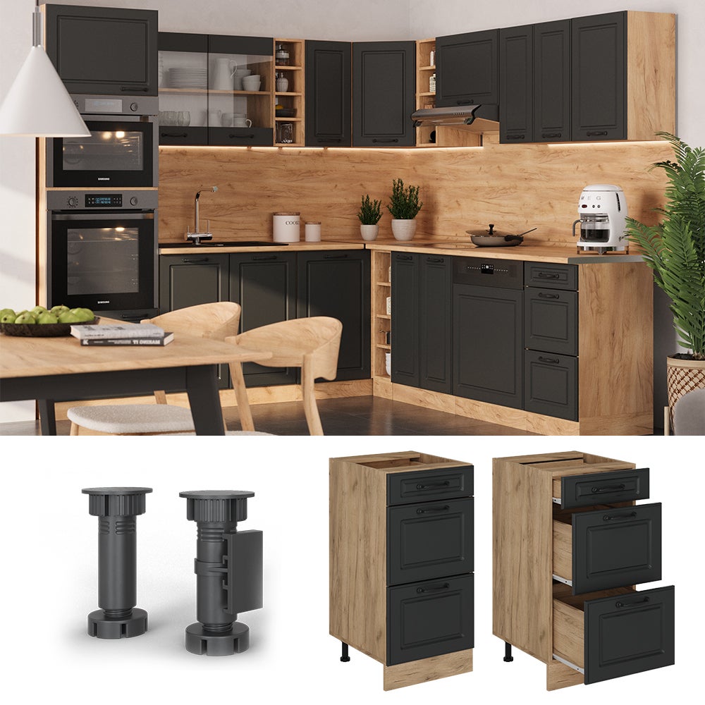 Vicco Meuble cuisine R-Line, Anthracite campagne, 40cm avec tiroirs, sans PT - 3