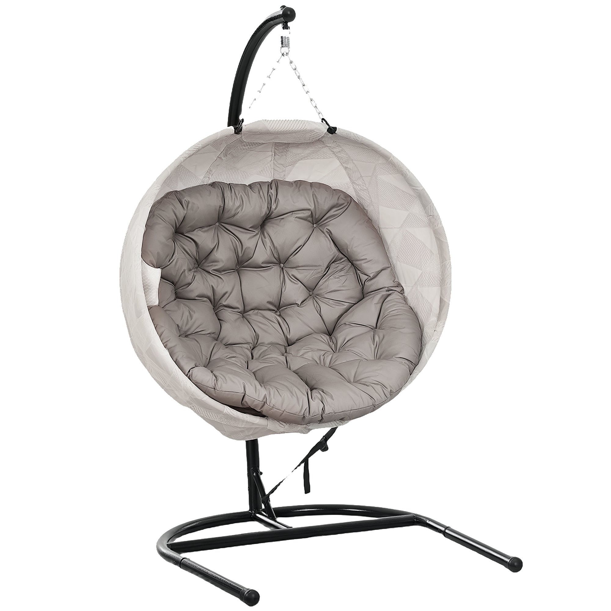 Fauteuil suspendu œuf pour l'extérieur, balançoire suspendue pliable avec porte-gobelet et siège lavable, structure en U, pour terrasse et jardin - 2